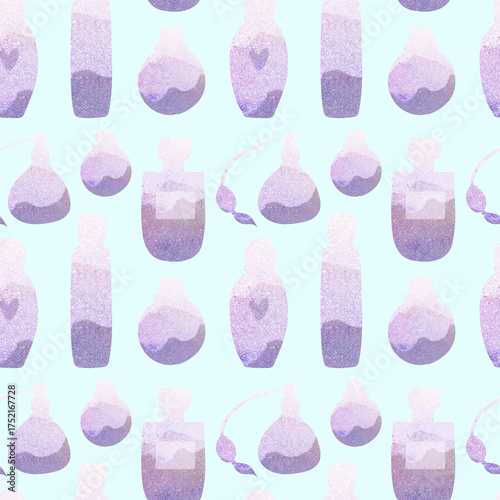 Lavender Perfume Bottles Pattern.Perfume bottles background.