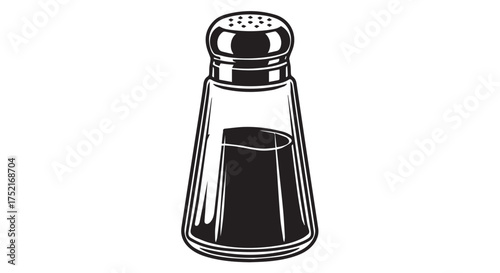 Glass salt shaker with metal top filled with dark seasoning isolated on transparent background