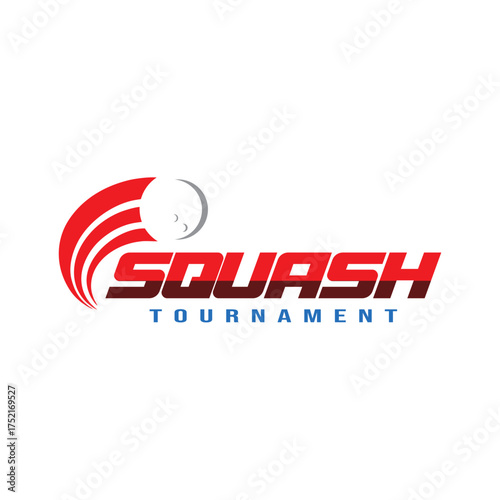 A logo featuring a squash ball and squash racket in shades of pink and blue. Suitable for use as a squash competition or squash club logo, the simple concept