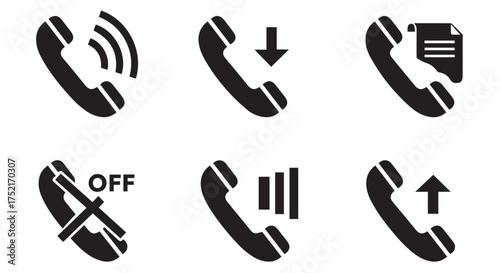 Collection of phone icons representing different call functions, isolated on transparent background