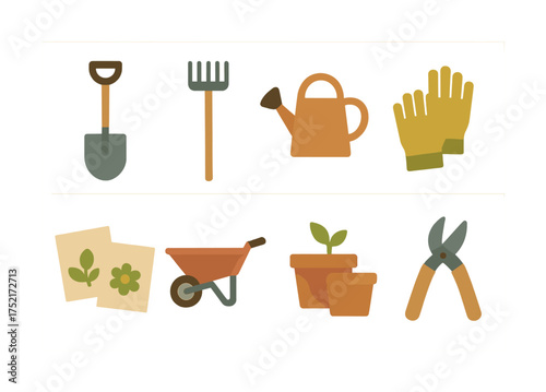 Vector Essential gardening tools collection for planting and maintenance