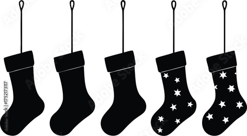 different hanging Christmas stocking silhouette vector illustration