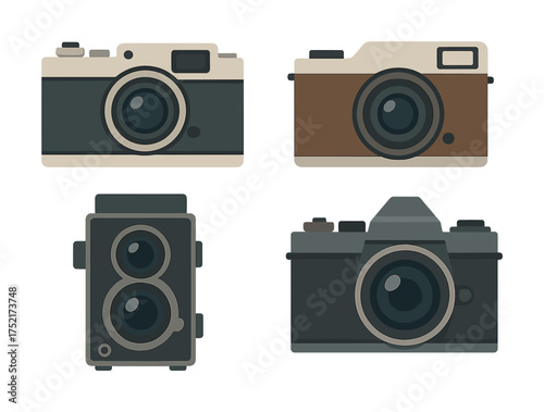 Vector Collection of vintage and modern cameras: twin-lens, rangefinder, slr designs