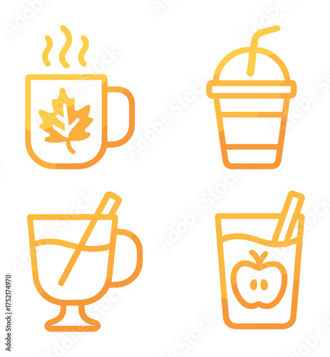Vector Set of autumn-themed beverage icons in warm colors