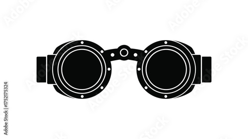 Vintage steampunk goggles with rivets and leather straps on white background