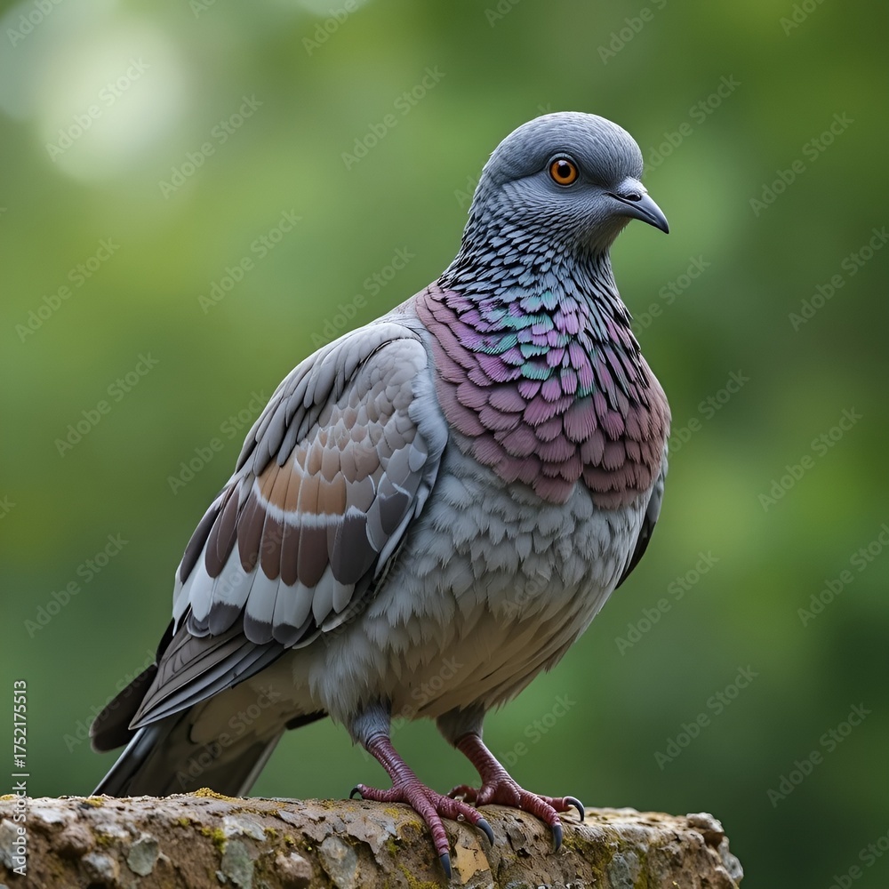 Obraz premium Solitary gray pigeon amidst lush garden greenery , picture, birdlife, nature. 
