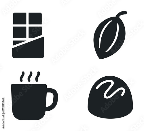 Vector Chocolate bar icon set featuring coffee cup, cocoa bean, and truffle symbols
