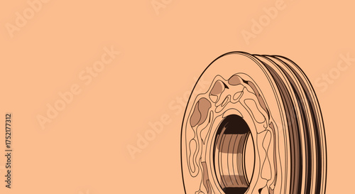 Close up view of a vintage audio reel to reel tape.