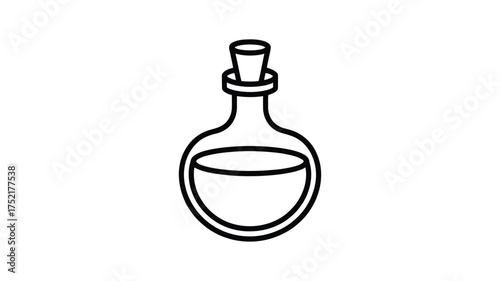 Simple line drawing of a glass bottle with a cork stopper and liquid inside