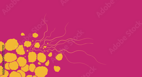 Abstract illustration of cellular growth and division in a biological context.