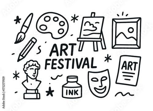 Vector Art festival celebration with paint and sculpture elements