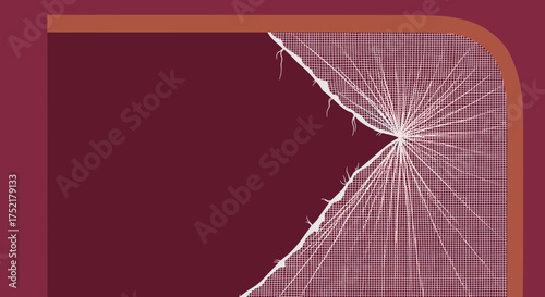 Closeup of a broken glass with radiating cracks.