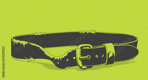 A detailed illustration of a dark leather belt with a gold buckle.