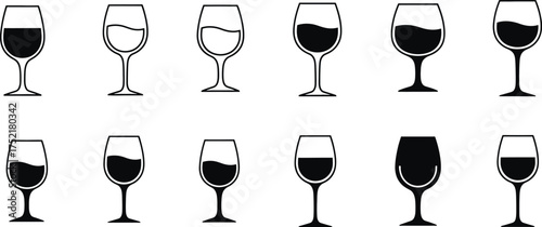 Wine Glass Icon Set silhouette