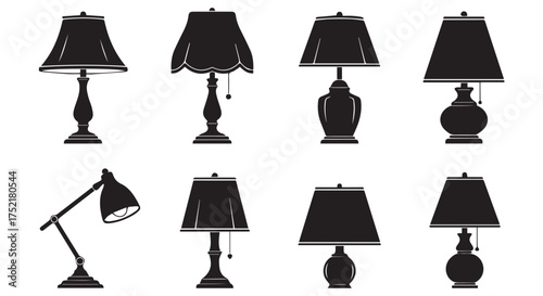 Collection of various table lamps and desk lamps isolated on transparent background