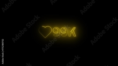 glowing line social media love react 99k countdown animation. 