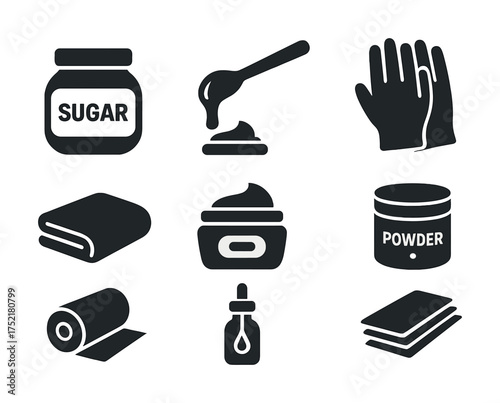 Vector Sugaring waxing tools and supplies icons set