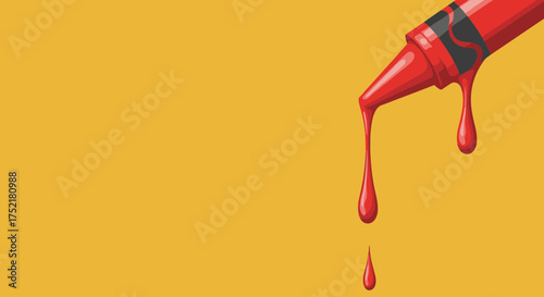 A vibrant red crayon tip is melting and dripping.