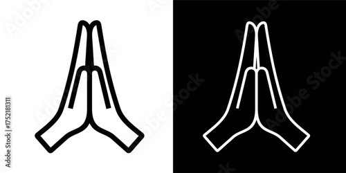Prayer icon. Emoji of clasped hands, palms. Symbol of request, apology, or gratitude. Pictogram for "please," "thank you," or "thank you." Christian hands gesture or Thanksgiving Day.