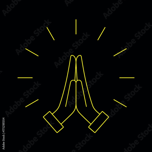 Prayer icon. Emoji of clasped hands, palms. Symbol of request, apology, or gratitude. Pictogram for "please," "thank you," or "thank you." Christian hands gesture or Thanksgiving Day.