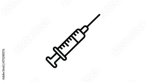 Simple black and white line drawing of a medical syringe with a needle and plunger