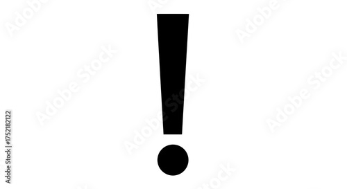 A bold, black exclamation mark against a plain white backdrop, centered