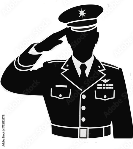 Silhouette of Military Officer Saluting in Uniform