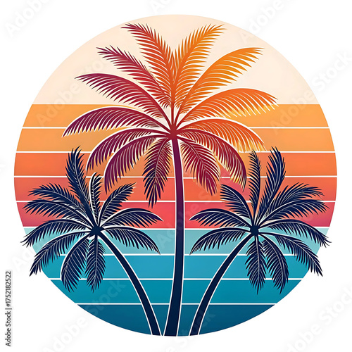 Summer Background Flat lay of green coconut palm leaves over sand,