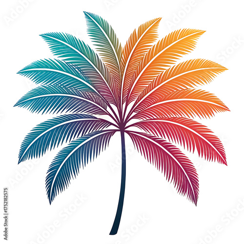 Summer Background Flat lay of green coconut palm leaves over sand,