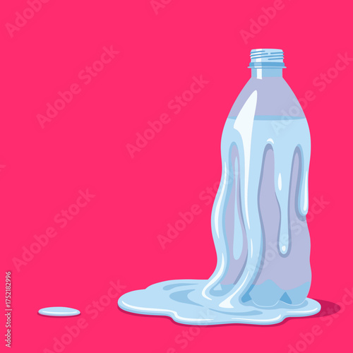 Melting plastic bottle with water spilling out.