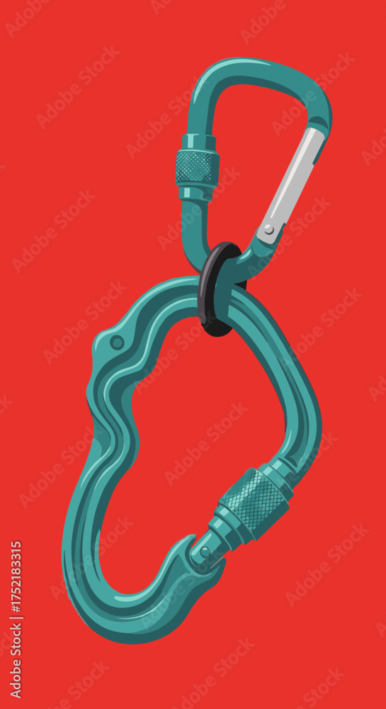Obraz premium Ergonomic turquoise climbing carabiner with a secure screw gate lock.