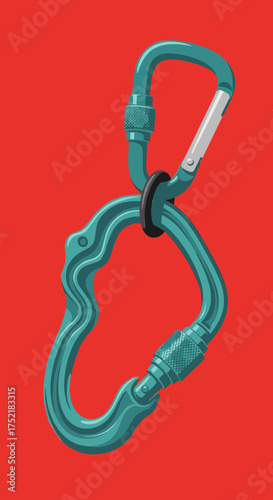 Ergonomic turquoise climbing carabiner with a secure screw gate lock.