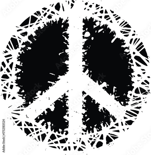 Black and white distressed peace symbol grunge abstract