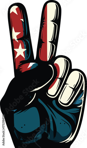 Hand making peace sign with american flag colors victory sign