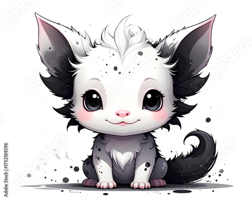  Cute Cartoon Axoloti with Black and White Splotches  