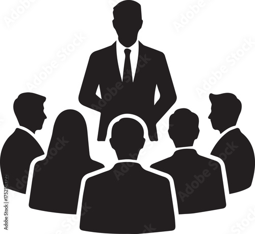 Business Leader Silhouette – Team Meeting and Leadership Concept Vector Illustration
