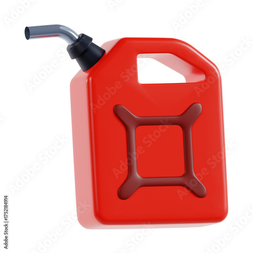 Red Fuel Gas Can With Black Spout And Handle On Transparent Background