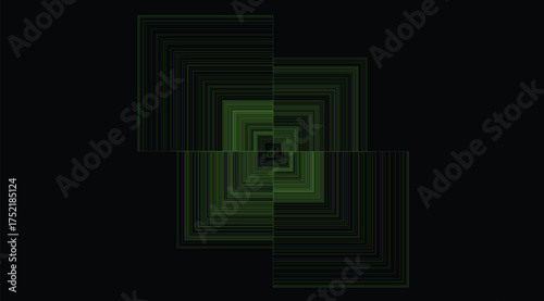 Abstract glowing green and white geometric tunnel receding into darkness with a sense of depth and movement