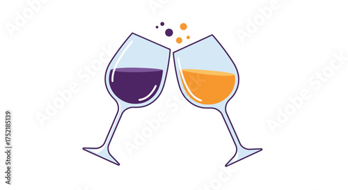 Two wine glasses clinking in a celebratory toast colorful illustration