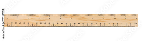 Wooden Ruler with Inch and Centimeter Measurements Isolated on Transparent Background, png