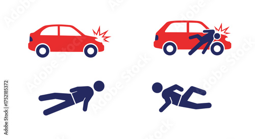 A graphic illustration depicting a car crash and pedestrian impact