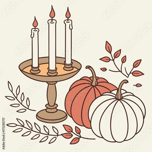 Elegant autumn candles and pumpkins create a warm, inviting ambiance for fall celebrations and festive holiday gatherings