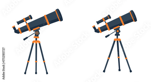 Two colorful telescopes on tripods a delightful illustration of astronomy