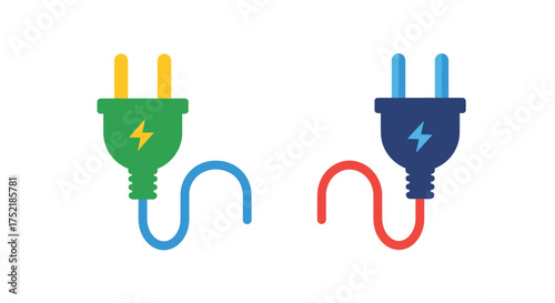 Two colorful electrical plugs with cords representing power and connectivity