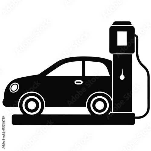 Gas station filling up fuel in car silhouette design vector