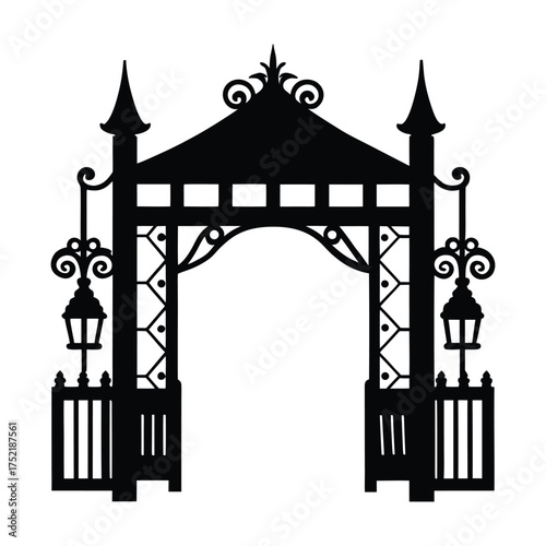 Flea market gate vector silhouette illustration