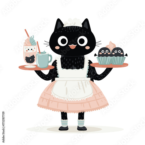 Halloween themed black cat waitress