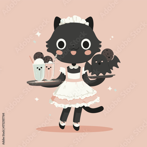 Halloween themed black cat waitress