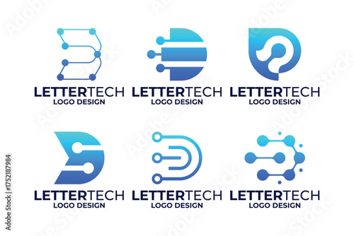 Set of initial letter D logo design technology, circuit, connection concept