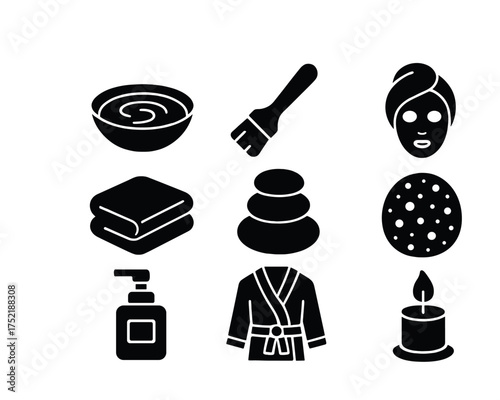 Vector Spa icons set: aromatherapy, skincare, massage, relaxation, beauty